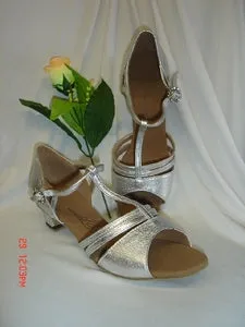 1.33" Sabra -- Block Heel Latin Sandal -- Silver Autumn Tone