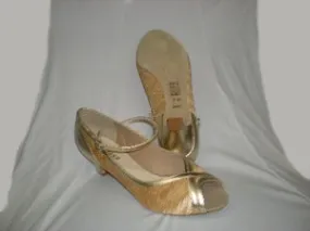 Height Plus 1.75" Florence -- Open Toe Ballroom Shoe -- Gold/Ivory