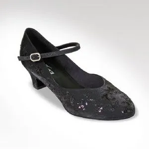1.75" Gladys -- Closed Toe Ballroom Shoe -- Black Silk/Sequins Cushioned