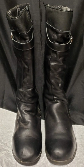 Brogue Detail 1" Alayna -- Women's Flat Heel Dress Boot -- Black