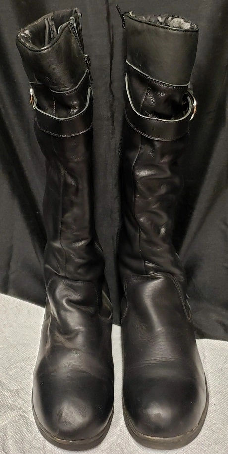 Brogue Detail 1" Alayna -- Women's Flat Heel Dress Boot -- Black