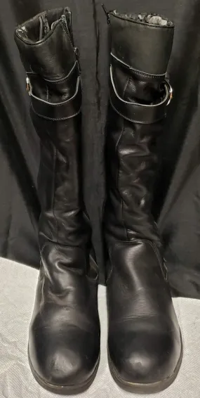 1" Alayna -- Women's Flat Heel Dress Boot -- Black Classic Design Two Tone