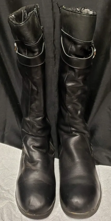 1" Alayna -- Women's Flat Heel Dress Boot -- Black Classic Design Two Tone