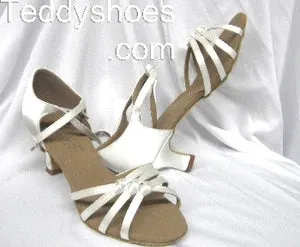2.25" Blanca -- Wide Heel Latin Sandal -- White Satin Breathable