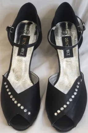 Cactus Cool 2.38" Anara -- Closed Back/Open Toe Ballroom Shoe -- Black Satin