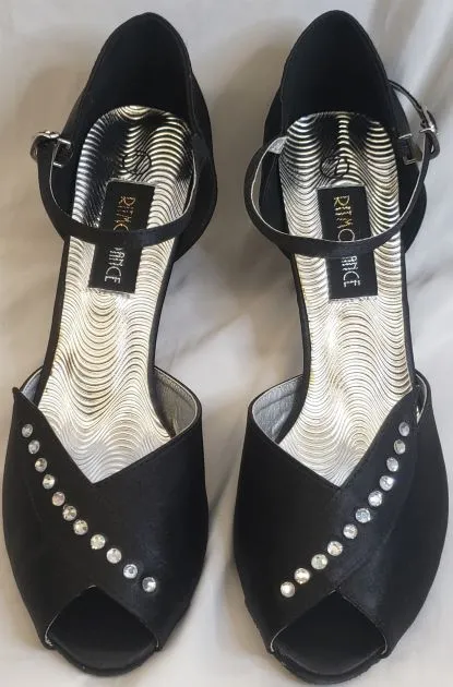 2.38" Anara -- Closed Back/Open Toe Ballroom Shoe -- Black Satin Fresh Tone