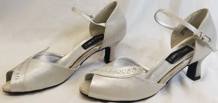 Young Mood 2.38" Anara - Closed Back/Open Toe Ballroom Shoe -- Silver Satin