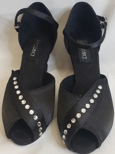 2.38" Charlotte -- Closed Back/Open Toe Ballroom Shoe -- Black Satin Silk Feel