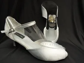 2.38" Charlotte -- Closed Back/Open Toe Ballroom Shoe -- Silver Satin Peak Step