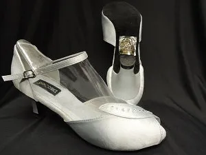 2.38" Charlotte -- Closed Back/Open Toe Ballroom Shoe -- Silver Satin Peak Step