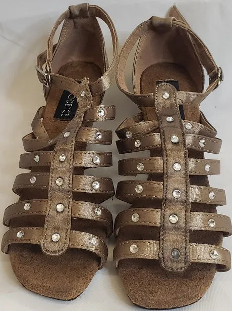 New Drop Eva Midsole 2.38" Shamie -- Flare Heel Latin Sandal -- Bronze Satin