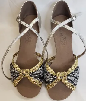 2.5" Amara -- Flare Heel Latin Sandal -- Silver/Gold warm glow