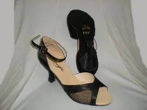 2.5" Barbara -- Flare Heel Latin Sandal -- Black Satin All Time