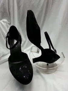 Matte Base 2.5" Doris-- Closed Toe Ballroom Shoe -- Black Silk/Sequins
