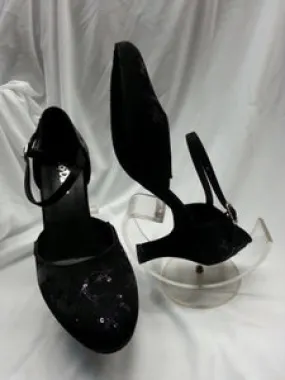 Snow Warm 2.5" Doris-- Closed Toe Ballroom Shoe -- Black Silk/Sequins