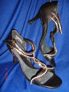 Hot Pick Quality 2.5" Gianna -- Flare Heel Rhinestone Latin Sandal -- Black