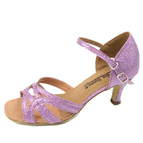 2.5" Gloria -- Flare Heel Latin Sandal -- Lavender Glitter Dock Easy