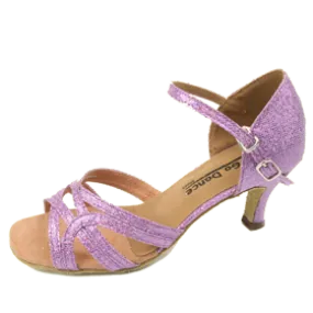 Path Free Kick Power 2.5" Gloria -- Flare Heel Latin Sandal -- Lavender Glitter