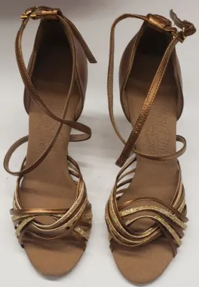 Memory Foam 2.5" Jessica I -- Women's Latin Ballroom Sandal -- Gold Scale/Dark Tan