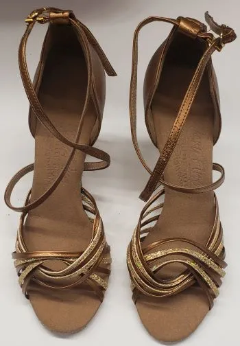 Memory Foam 2.5" Jessica I -- Women's Latin Ballroom Sandal -- Gold Scale/Dark Tan