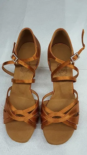 2.5" Leticia -- Latin Sandal -- Dark Tan Satin easy move Synthetic Upper