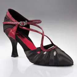 2.5" Mariana -- Women's Flare Heel Standard Ballroom Shoe -- Black Satin/Red Trim Foot Ease Kids Play