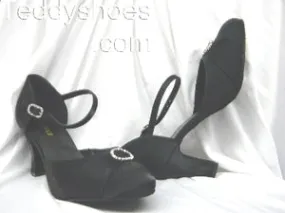 Firm Lock Metal Edge 2.5" Sharney -- Closed Toe Ballroom Shoe -- Black Satin