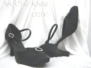 Comfort support 2.5" Sharney -- Closed Toe Ballroom Shoe -- Black Satin