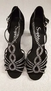 Petite Fit Path Free 2.5" Sofia -- Women's Flare Heel Latin Sandal -- Black Satin