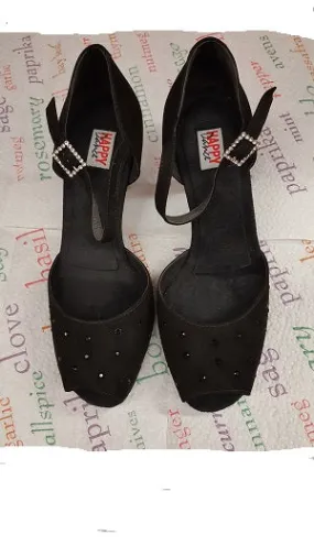 2.75" Gerri - Flare Heel Latin Sandal -- Black Suede Shock absorption Cross Road