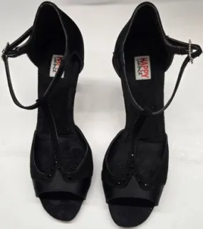 2.75" Porschia -- Tango Shoe -- Black Satin/Black Suede Story Glow Daily Walk
