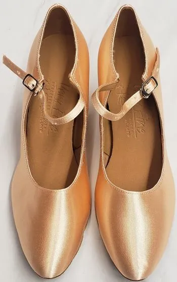 2" May-lisa -- Women's Flare Heel Standard Ballroom Shoe -- Flesh Satin Sole Soft Urban Sleek