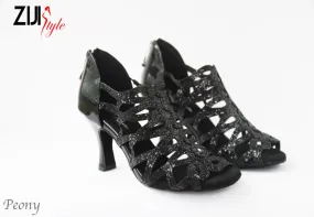 Street Ball 3.25" Peony -- Women's Latin Sandal -- Black Sequins