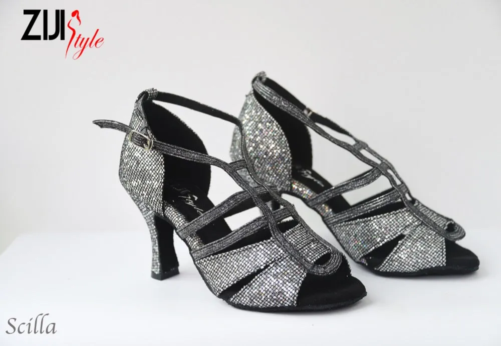 3.25" Scilla -- Women's Latin Sandal -- Grey Irridiscent Shiny Tone Versatile