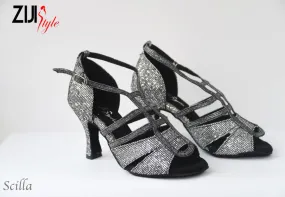 Stone Gray synthetic leather 3.25" Scilla -- Women's Latin Sandal -- Grey Irridiscent