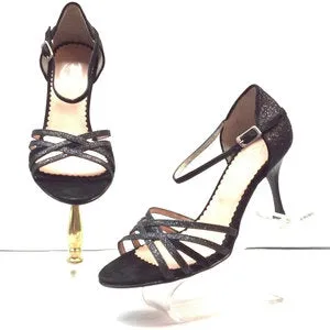 3.25" Sparkle -- Tango Shoe -- Black Glitter Satin Glow