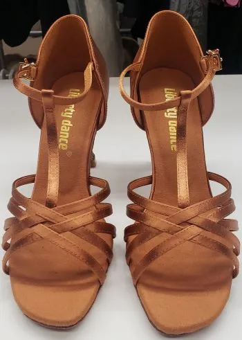 3" Ebba -- Women's Latin Sandal -- Dark Tan Satin Flexible