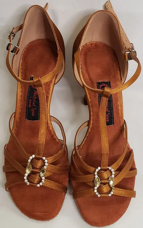 3" Emily -- Flare Heel Latin Sandal -- Gold Satin Virtual Step