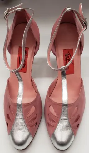 Comfort support Icon Walk 3" Gricel II -- Women's Tango Shoe -- Pink Suede/Silver Heel