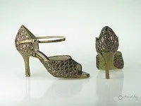 3" Lana -- Slim Heel Latin Sandal -- Brown Net Glitter & Bronze Embossed PU Island Vibe