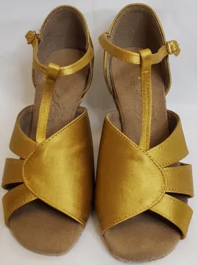 3" Maureen II -- Flare Heel Latin Sandal -- Tan Satin Quick Fit