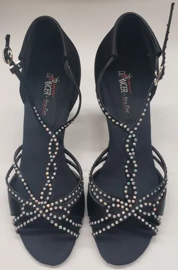 Dock Easy Pair Quick 3" Rosaly -- Women's Latin Ballroom Sandal -- Black Satin