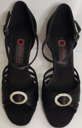 3" Stephanie -- Flare Heel Rhinestone Latin Sandal Every Step Satin Glow