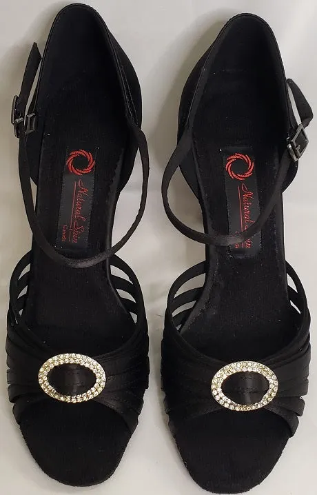 3" Stephanie -- Flare Heel Rhinestone Latin Sandal Every Step Satin Glow