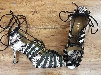 Jungle Path shape fit 3" Tayla -- Women's Flare Heel Latin Sandal -- Black/White