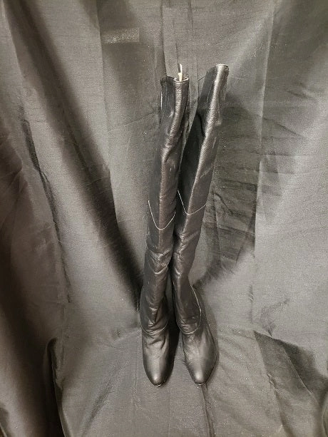 4" Legend -- Women's Thigh High Leather Pull-on Boot -- Black Calm Shade Metal Buckle