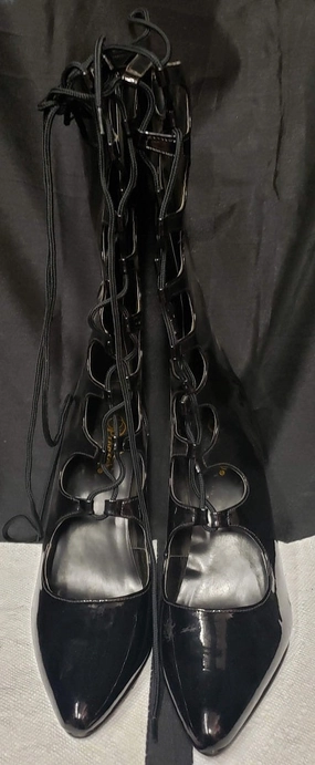 5" Soraya -- Women's Mid Calf Lace-Up Dress Boot -- Black Patent Even Shade Eye Catch