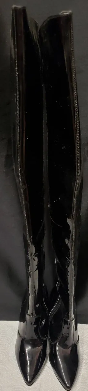 5" Diamonique -- Women's Thigh High Dress Boots -- Black Patent Groom Match