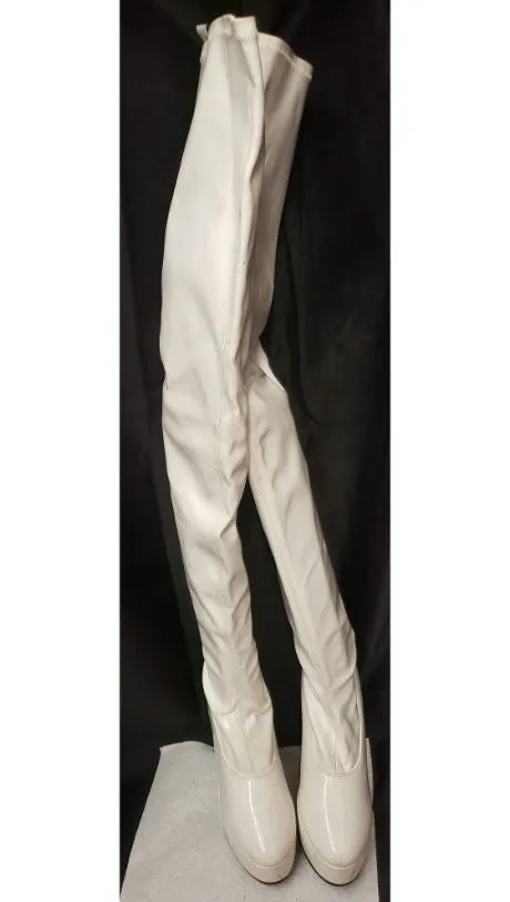 5" Thrill -- Women's Thigh High Platform Dress Boot -- White Patent Elegant