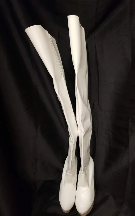 6" Astra -- Women's Thigh High Platform Dress Boot -- White Patent High Arch